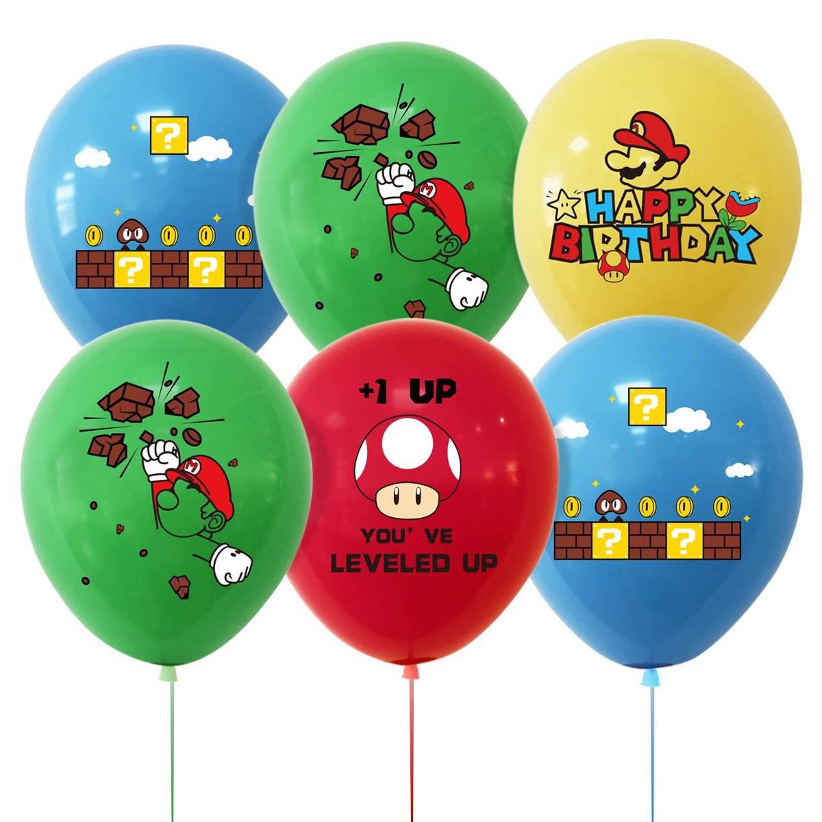Foto 2 pulgar | Juego 12 Globos Látex Super Mario Fiesta Modelo 2
