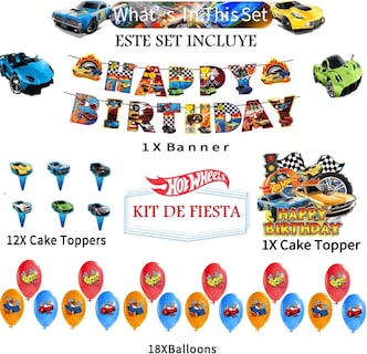 Foto 2 | Set 18 Globos Látex Autos Hot Ruedas Carros Letrero Fiesta Y Decoración