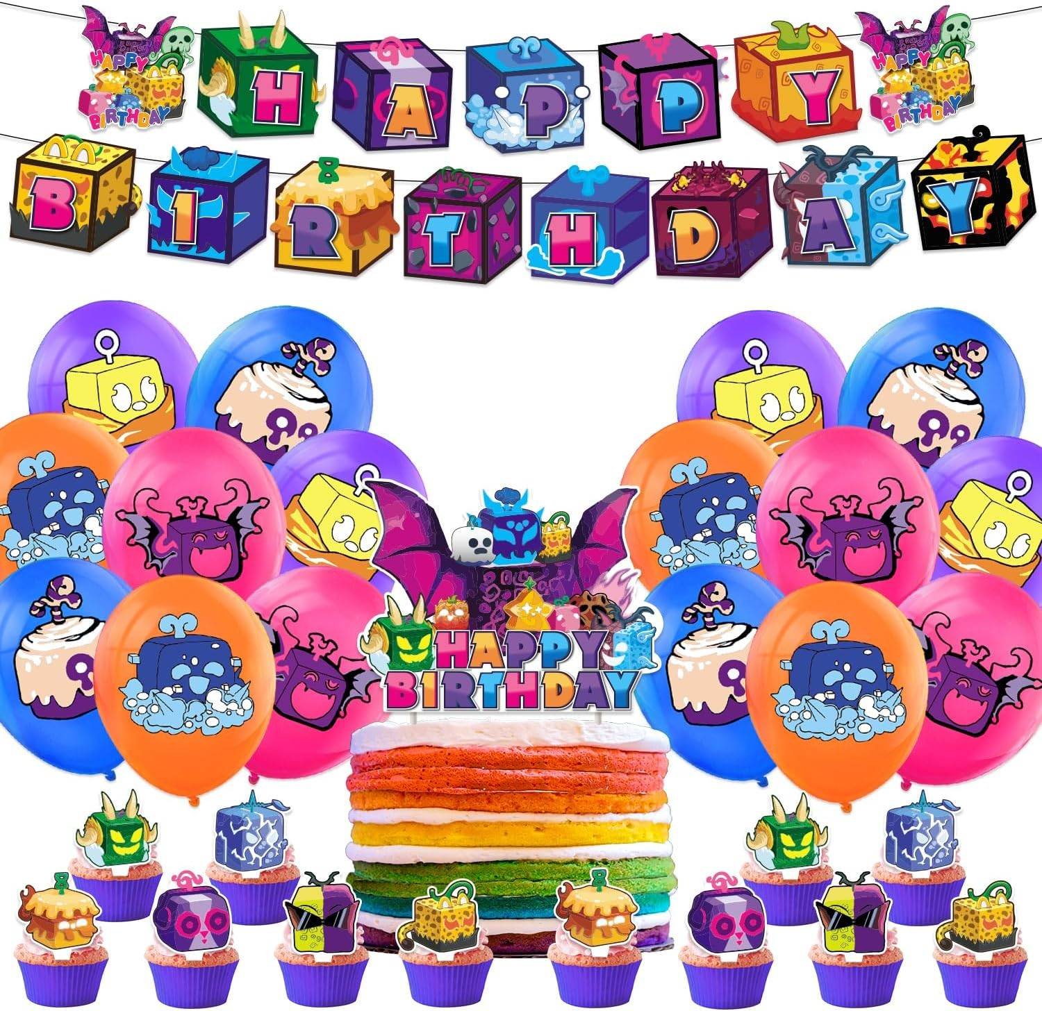 Foto 1 | Set 16 Globos Látex Serie Blox Fruits Letrero Fiesta Y Decoración
