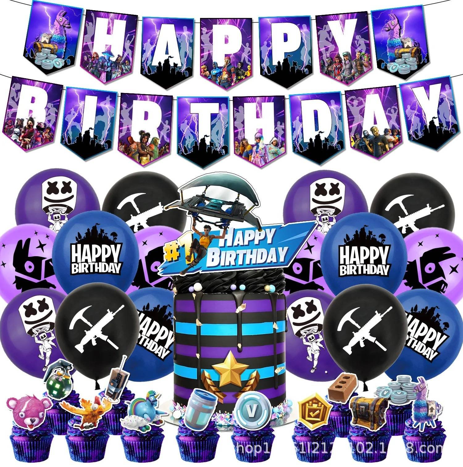 Foto 2 pulgar | Set 16 Globos Látex Videojuegos Fortnite Letrero Fiesta Y Decoración
