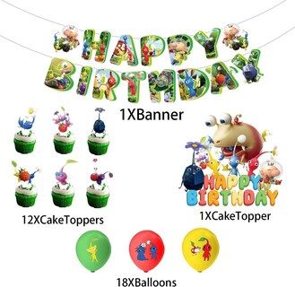 Foto 2 | Set 18 Globos Látex Videojuegos Pikmin Letrero Fiesta Y Decoración