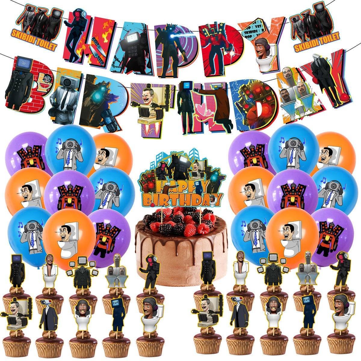 Set 18 Globos Látex Caricatura Skibidi Toilet Letrero Fiesta Y Decoración