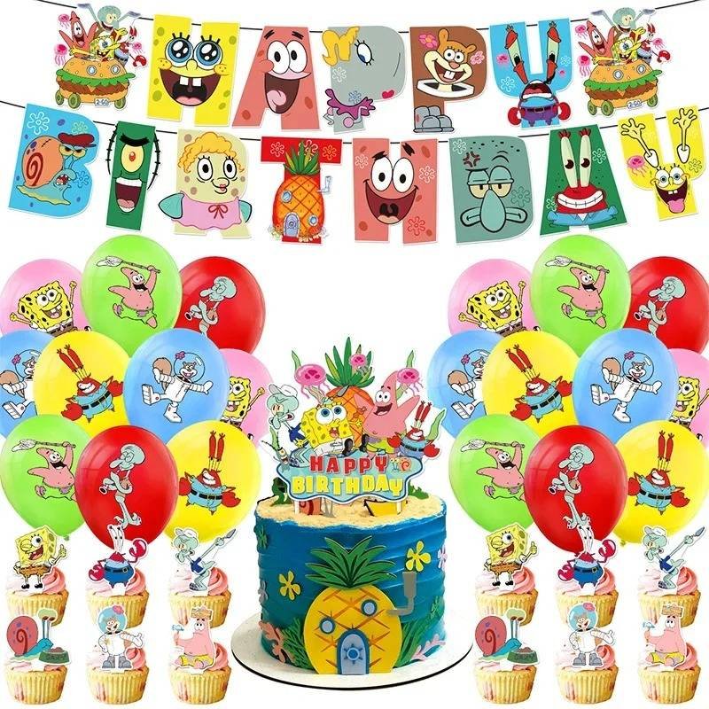 Foto 2 pulgar | Set 20 Globos Látex Caricatura Bob Esponja Letras Letrero Fiesta Y Decoración