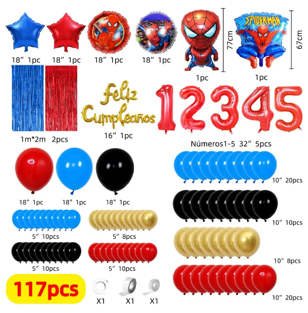 Foto 3 pulgar | Xtellar Set De Decoración Para Cumpleaños Con Temática De Spiderman - Conjunto Premium De 117 Piezas
