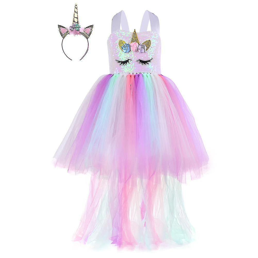 Foto 2 pulgar | Vestido De Baile Huoguo Con Lentejuelas Y Unicornio Para Niñas De 1 A 8 Años Con Diadema - Venta Internacional.