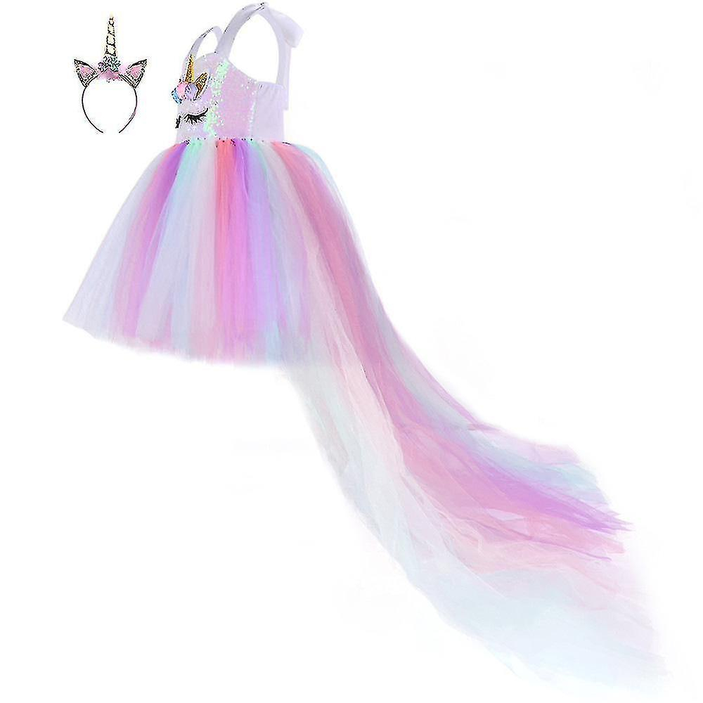 Foto 3 pulgar | Vestido De Baile Huoguo Con Lentejuelas Y Unicornio Para Niñas De 1 A 8 Años Con Diadema - Venta Internacional.