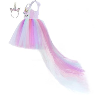 Foto 2 | Vestido De Baile Huoguo Con Lentejuelas Y Unicornio Para Niñas De 1 A 8 Años Con Diadema - Venta Internacional.