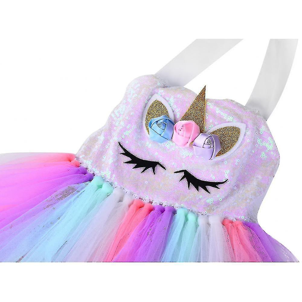 Foto 5 pulgar | Vestido De Baile Huoguo Con Lentejuelas Y Unicornio Para Niñas De 1 A 8 Años Con Diadema - Venta Internacional.