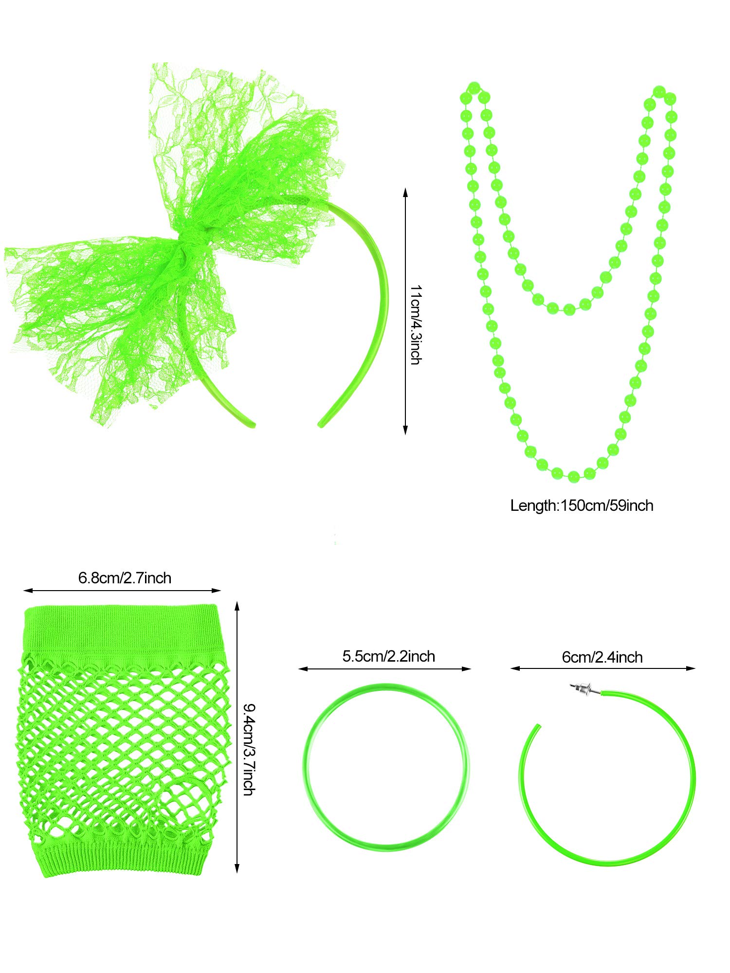 Foto 2 | Set De Accesorios Blulu De Los 80 Para Fiesta De Disfraces De Mujer (verde) - Venta Internacional.