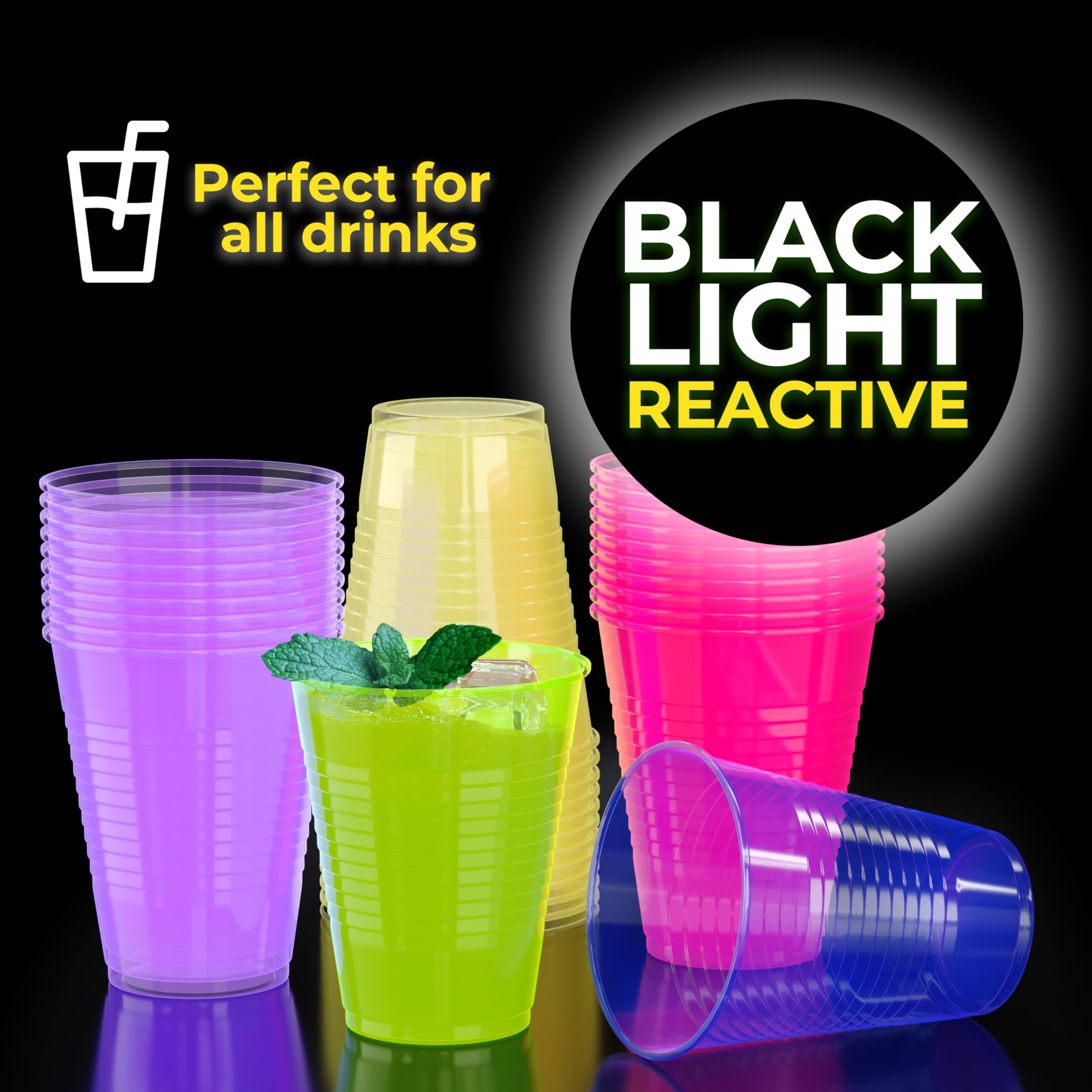 Foto 4 pulgar | Glow Cups Exquisite, Paquete De 120 Unidades, 473 Ml, Neón Reactivo A La Luz Negra - Venta Internacional.