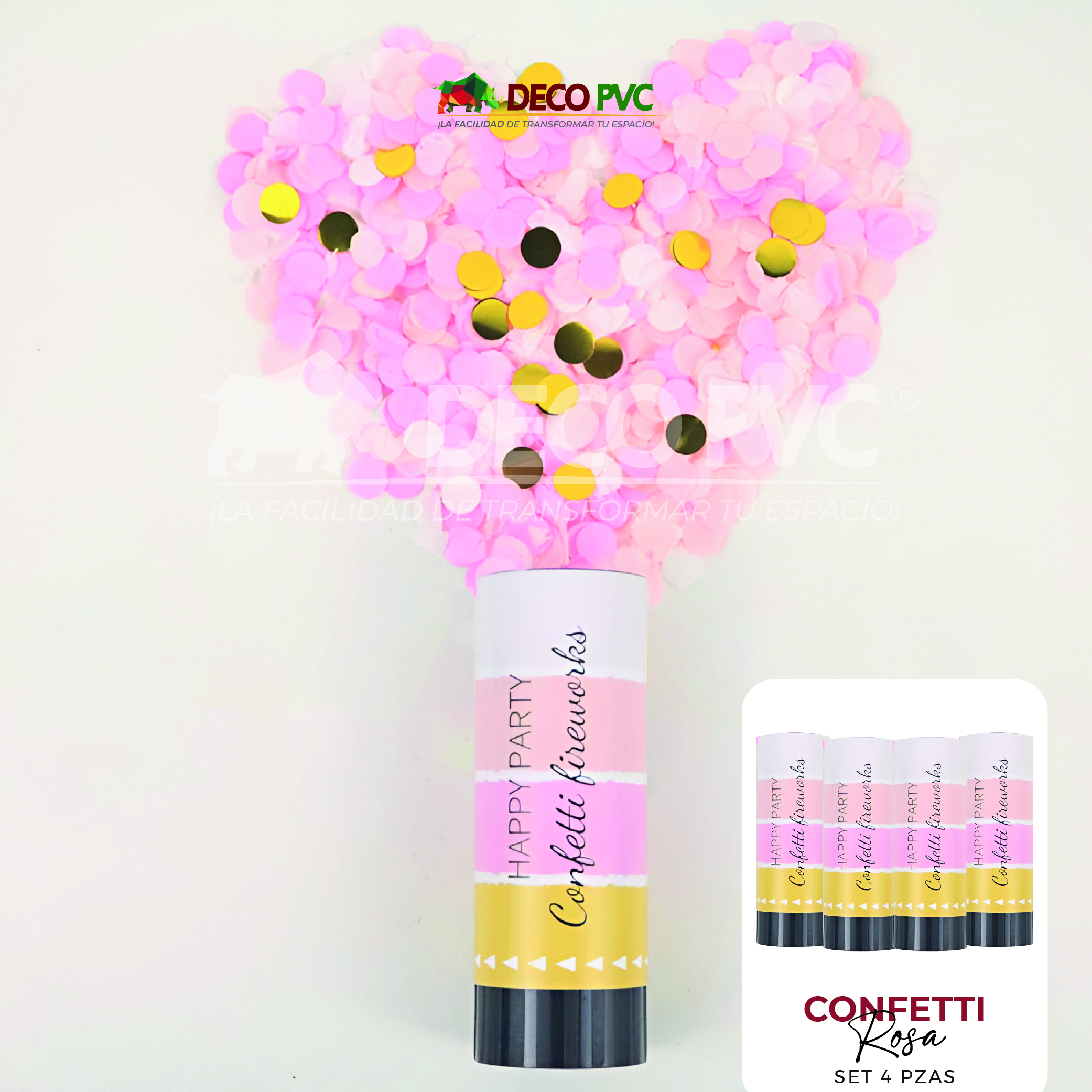 Foto 2 | Kit De Tubos De Confetti / 4pzas De 14 Cm ROSA