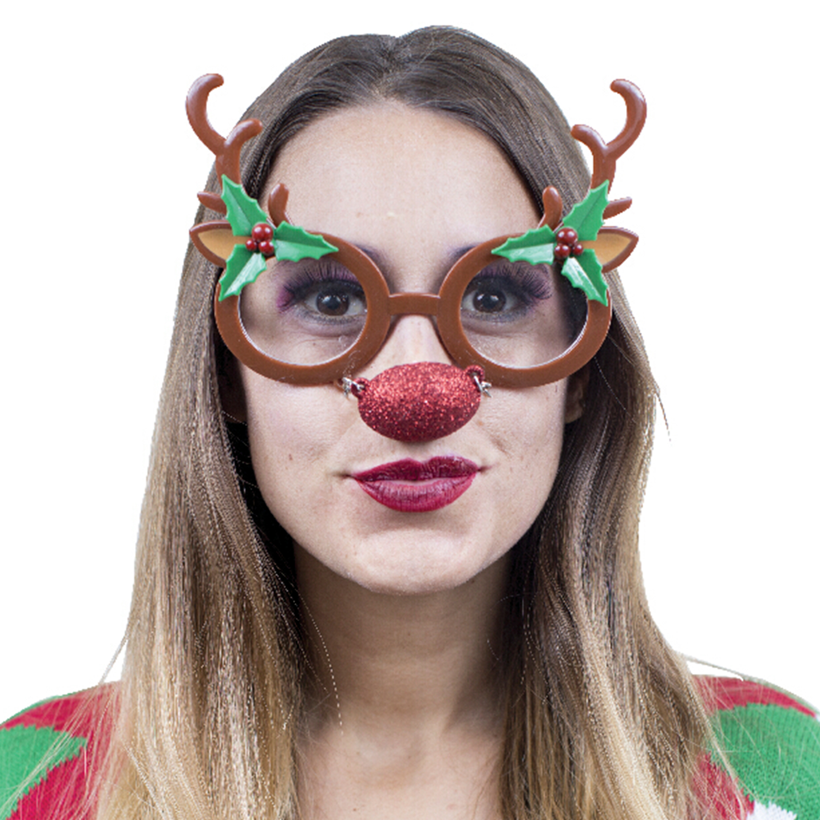 Lentes De Reno Con Nariz Rev Gafas Navideñas Chistosas Color Café Unisex