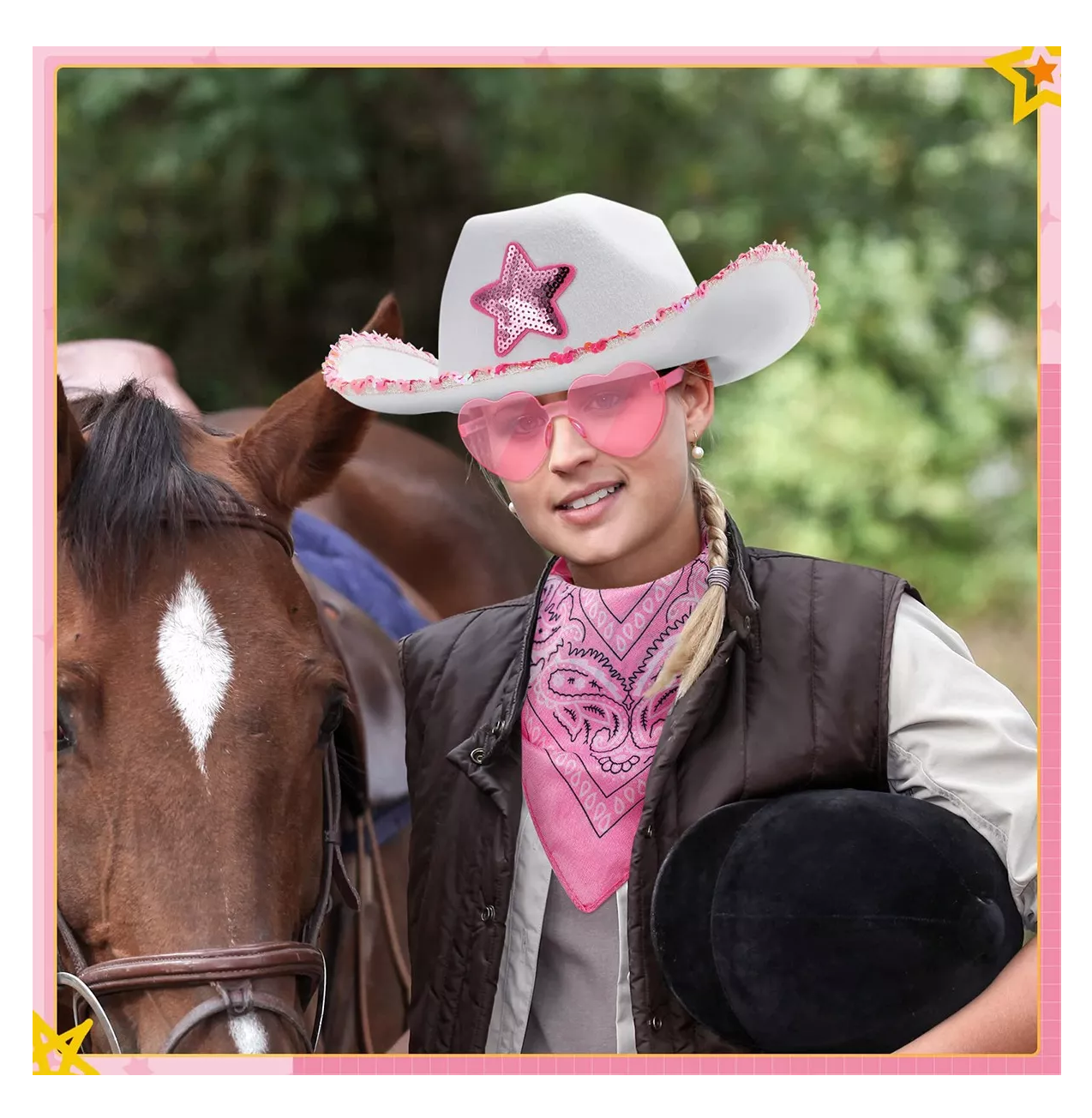 Foto 5 | Kit de Sombrero Vaquero de Fiesta con Gafas de Corazón y Bandana