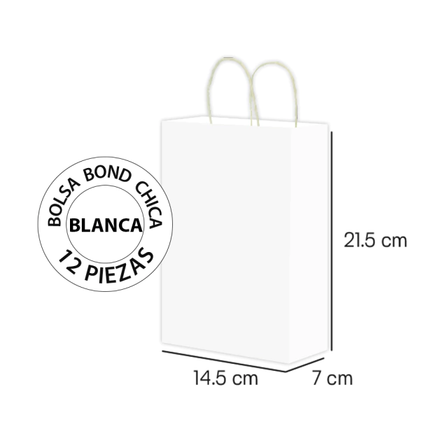 Foto 3 pulgar | Bolsa de Papel Bond Blanco Chica con Asa 14.5 x 7 x 21.5 cm - 12 Piezas