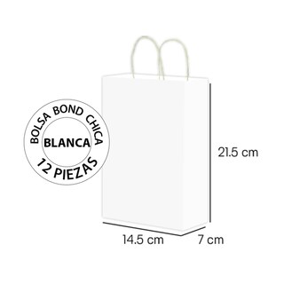 Foto 2 | Bolsa de Papel Bond Blanco Chica con Asa 14.5 x 7 x 21.5 cm - 12 Piezas