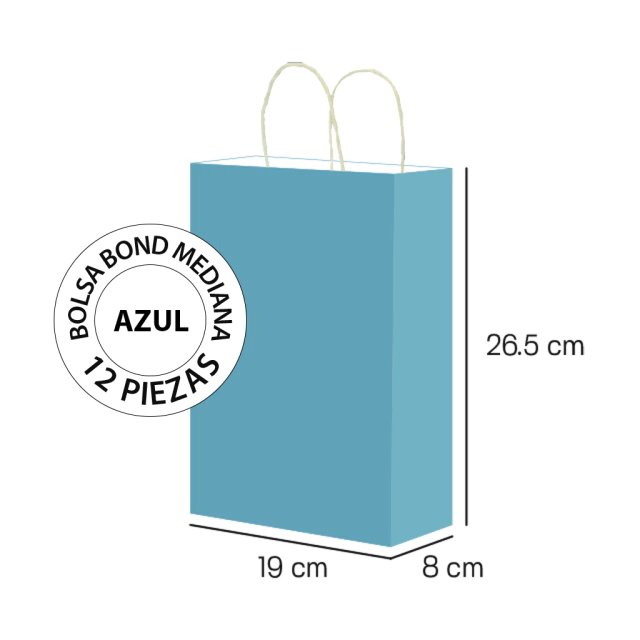 Foto 3 pulgar | Bolsa de Papel Bond Azul Mediana con Asa 19 x 8 x 26.5 cm - 12 Piezas