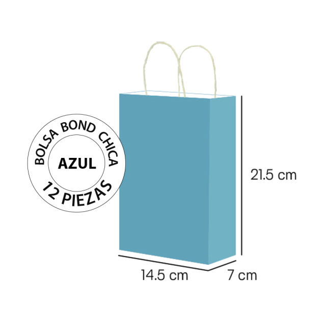 Foto 3 pulgar | Bolsa de Papel Bond Azul Chica con Asa 14.5 x 7 x 21.5 cm - 12 Piezas