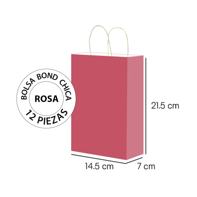 Foto 2 | Bolsa De Papel Bond Rosa Chica Con Asa 14.5 X 7 X 21.5 - 12 Bolsas