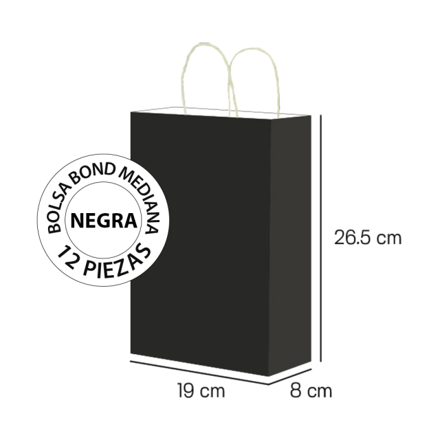 Foto 3 pulgar | Bolsa De Papel Bond Negra Mediana Con Asa 19 X 8 X 26.5 - 12 Bolsas