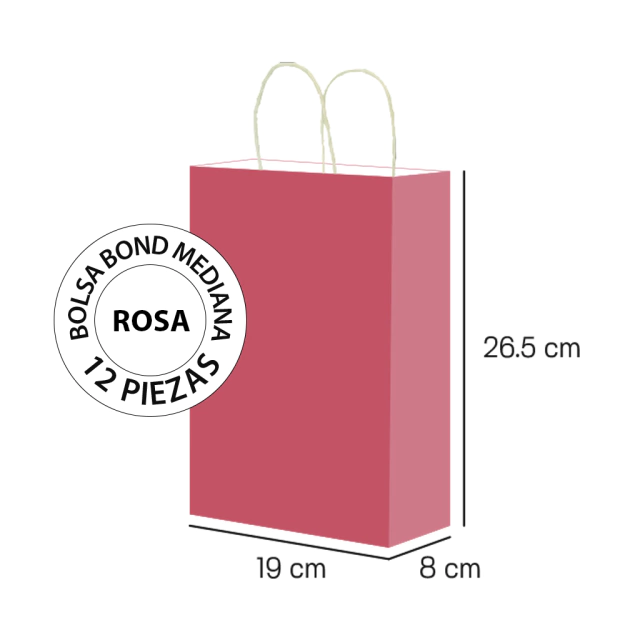 Foto 3 pulgar | Bolsa de Papel Bond Rosa Mediana con Asa 19 X 8 X 26.5 - 12 Bolsas