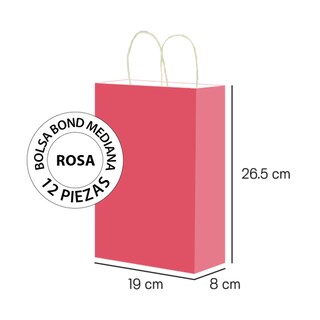 Foto 2 | Bolsa de Papel Bond Rosa Mediana con Asa 19 X 8 X 26.5 - 12 Bolsas