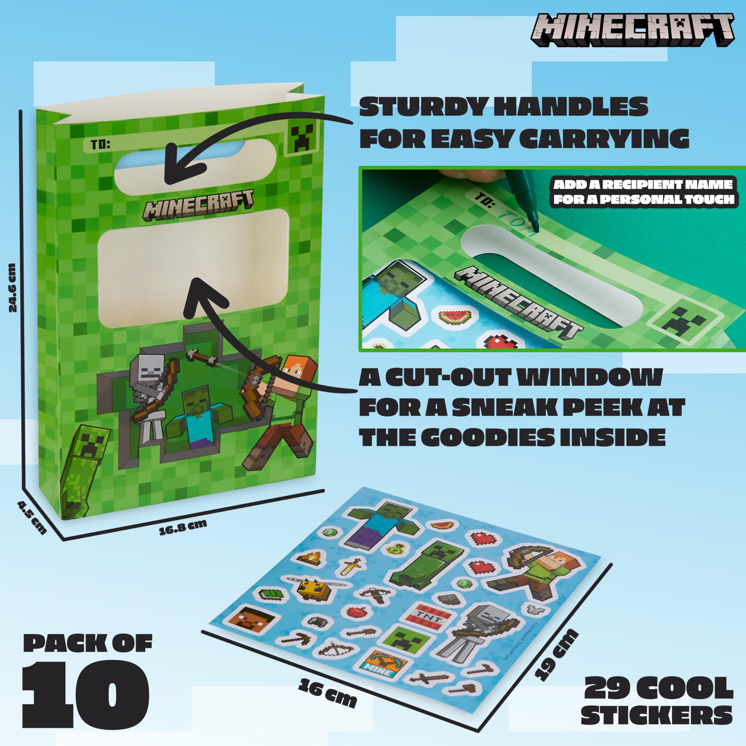 Foto 7 pulgar | Bolsas De Regalo Para Fiestas De Minecraft, 10 Unidades, Para Niños, Con Hoja De Pegatinas - Venta Internacional.