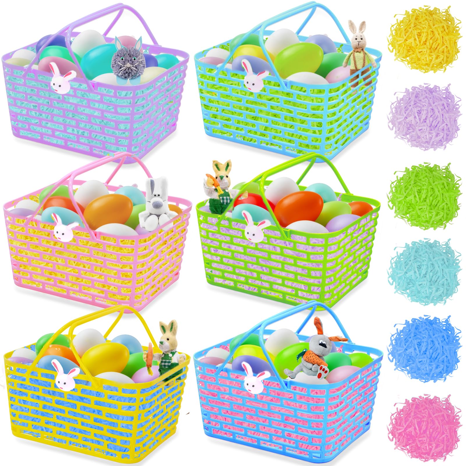 Paquete De 6 Cestas De Pascua Turnmeon Con Césped Para Niños Pequeños De Plástico - Venta Internacional.