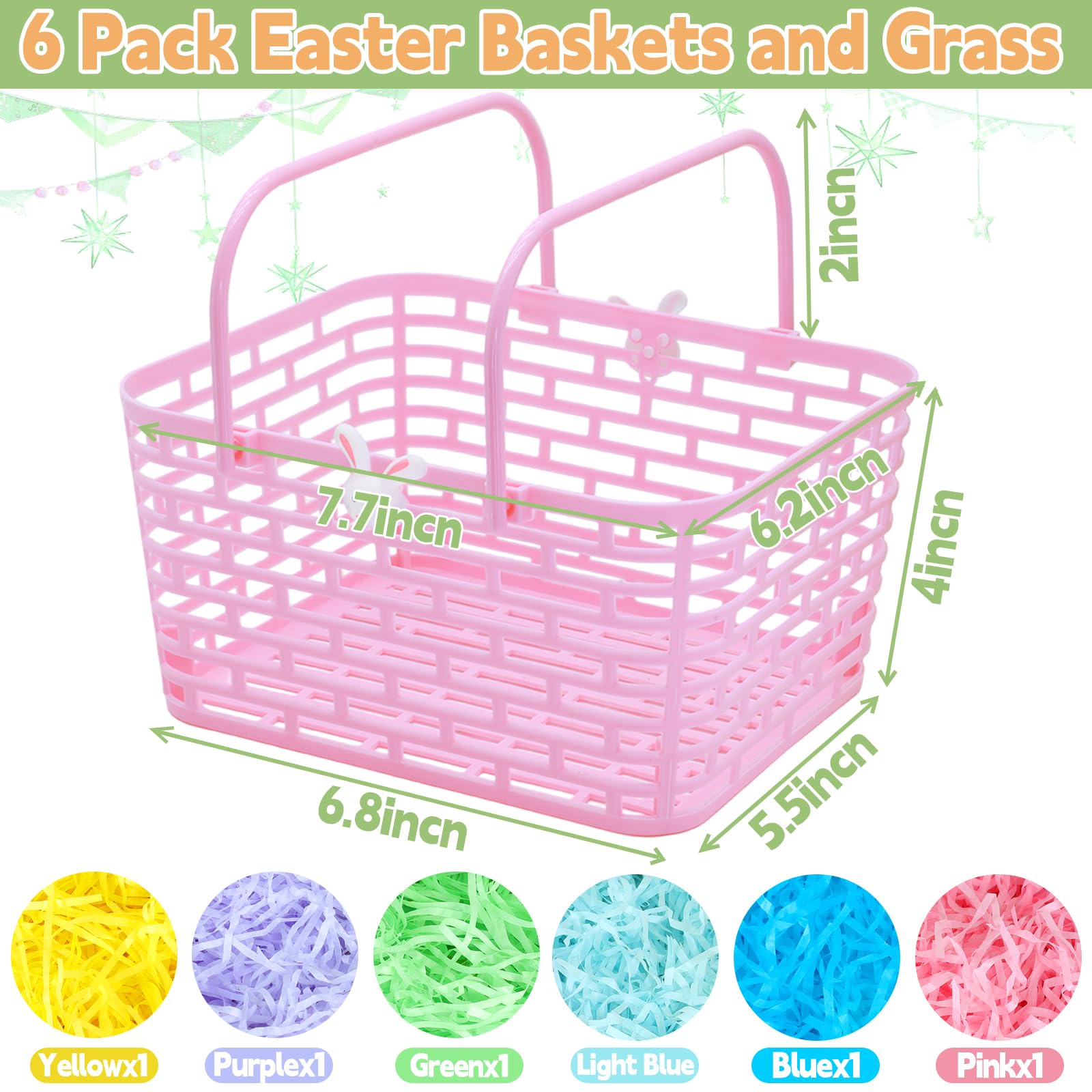 Foto 3 pulgar | Paquete De 6 Cestas De Pascua Turnmeon Con Césped Para Niños Pequeños De Plástico - Venta Internacional.