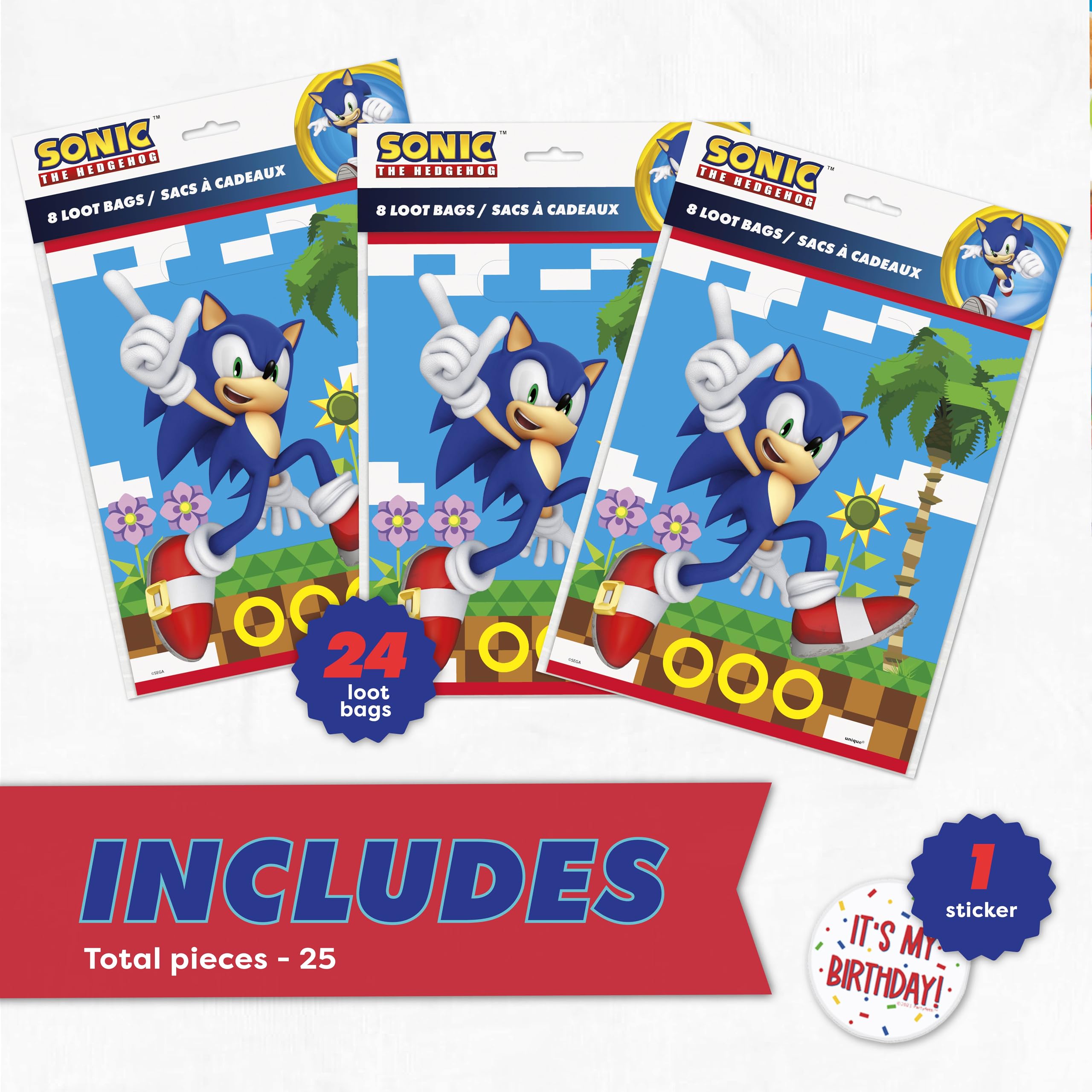 Foto 2 | Bolsas De Fiesta Unique Sonic De 24 Unidades Con Pegatina Sonic Birthday - Venta Internacional.