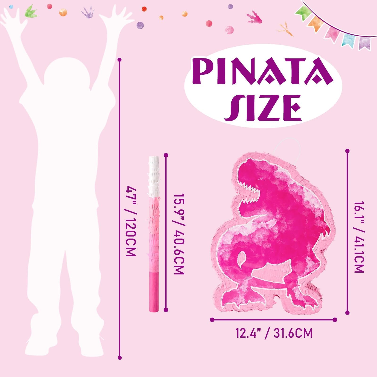 Foto 3 pulgar | Piñata De Dinosaurio Wernnsai Acuarela Rosa Fiesta De Cumpleaños - Venta Internacional.