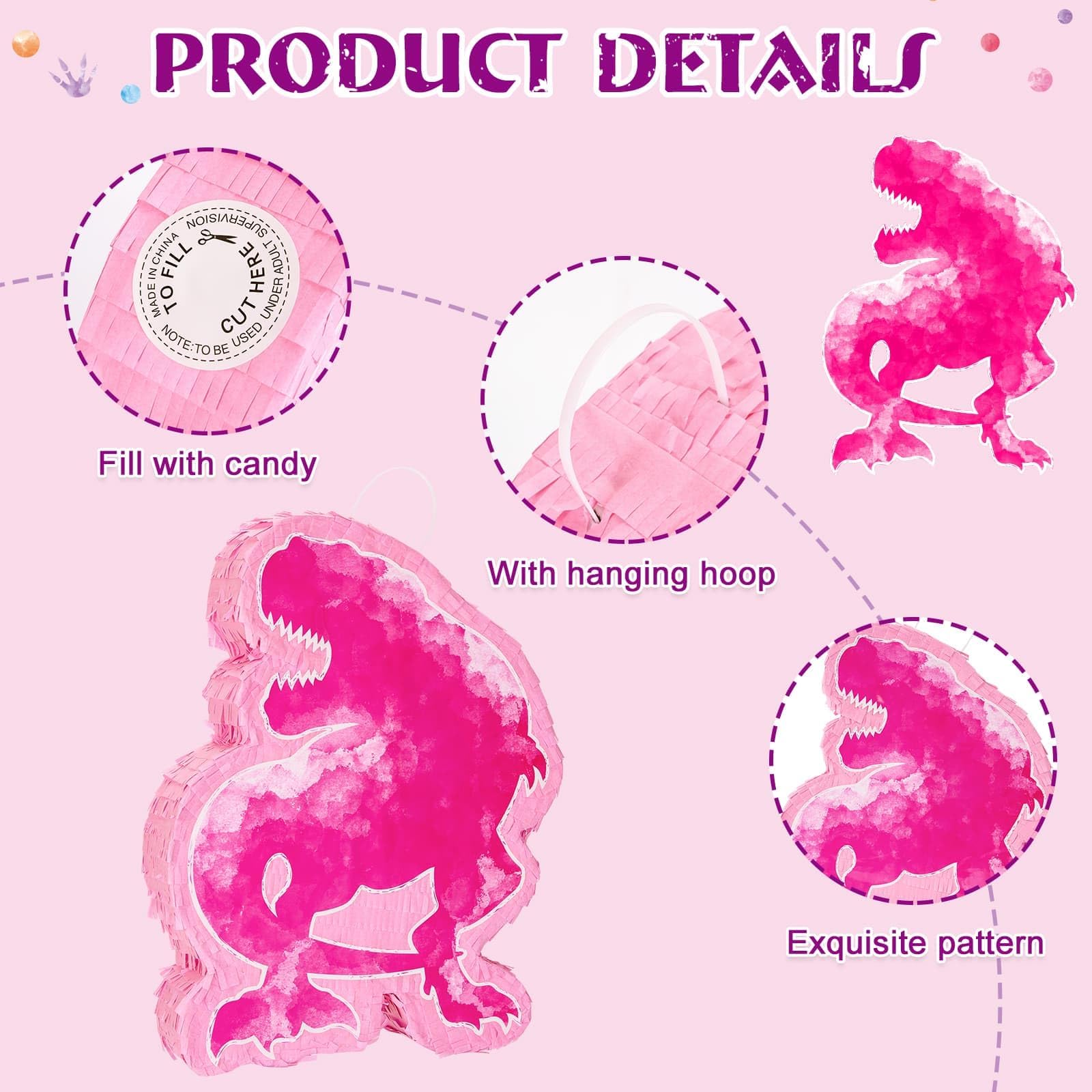 Foto 4 pulgar | Piñata De Dinosaurio Wernnsai Acuarela Rosa Fiesta De Cumpleaños - Venta Internacional.