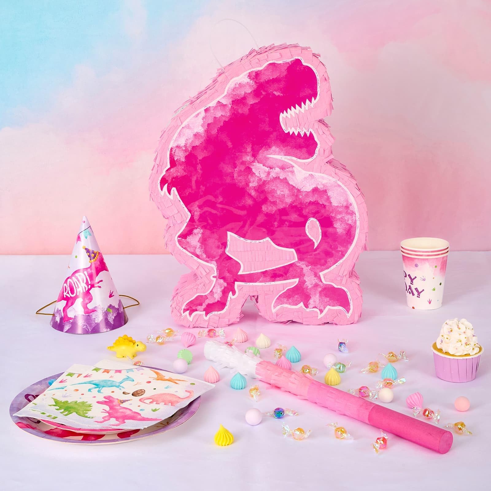 Foto 6 pulgar | Piñata De Dinosaurio Wernnsai Acuarela Rosa Fiesta De Cumpleaños - Venta Internacional.