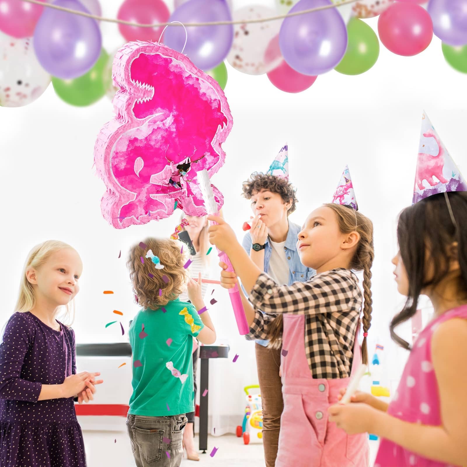 Foto 7 | Piñata De Dinosaurio Wernnsai Acuarela Rosa Fiesta De Cumpleaños - Venta Internacional.