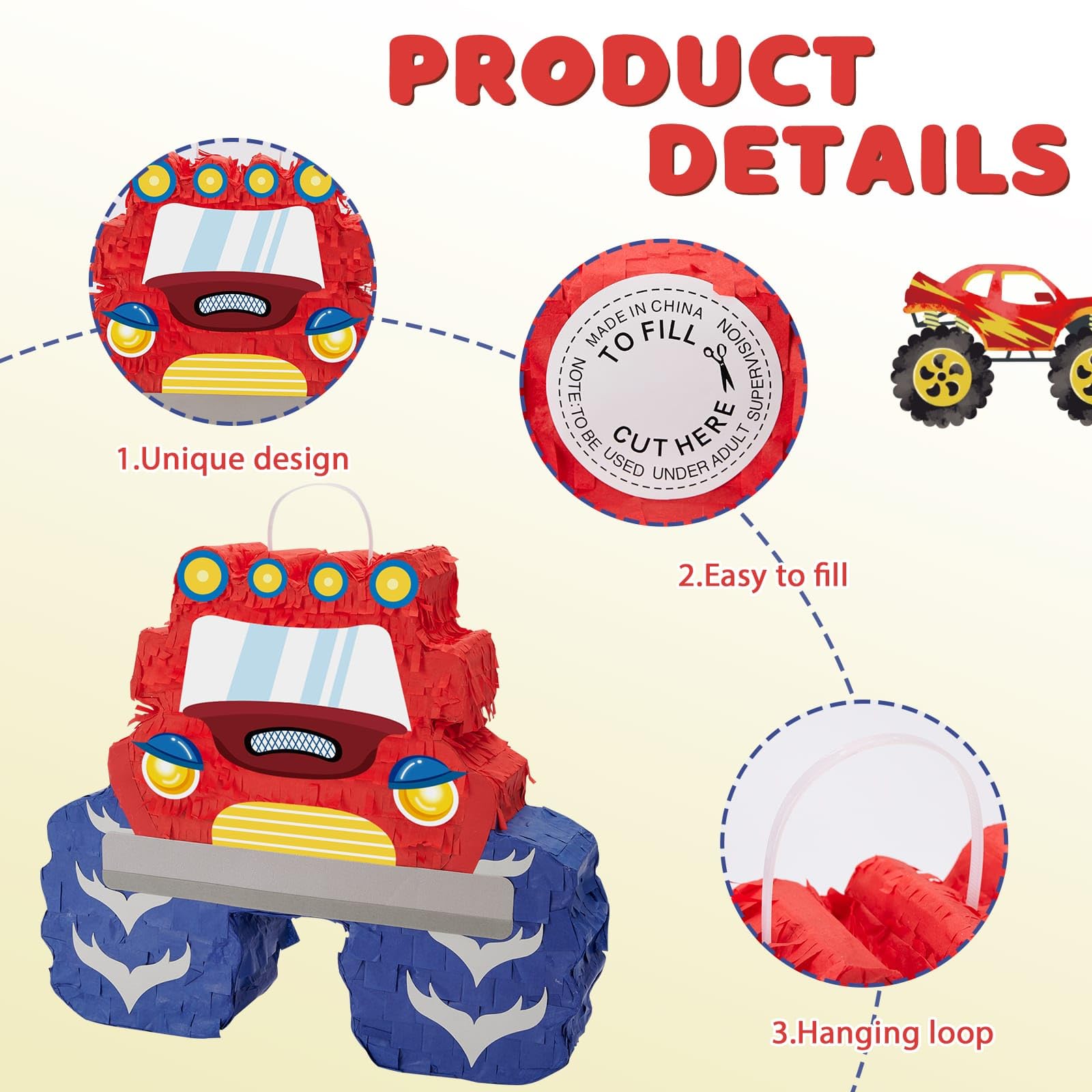 Foto 5 pulgar | Piñata Wernnsai Truck Con Diseño De Camión Monstruo Con Venda En Los Ojos Y Murciélago - Venta Internacional.