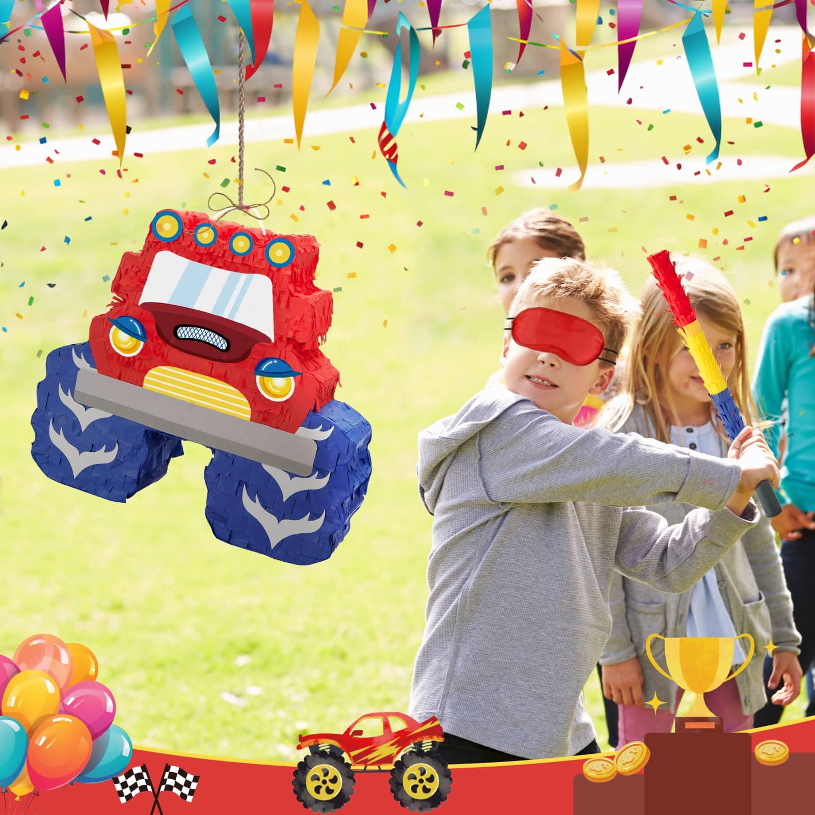 Foto 7 pulgar | Piñata Wernnsai Truck Con Diseño De Camión Monstruo Con Venda En Los Ojos Y Murciélago - Venta Internacional.