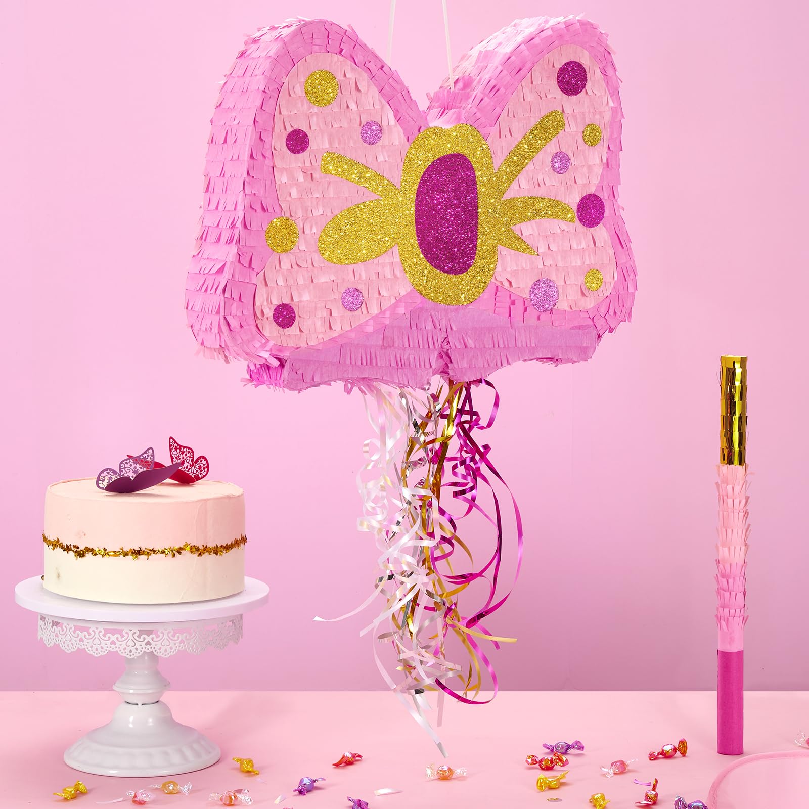 Foto 3 pulgar | Fiesta De Cumpleaños Para Niñas Con Pajarita Rosa Piñata Wernnsai Y Blindfo - Venta Internacional.