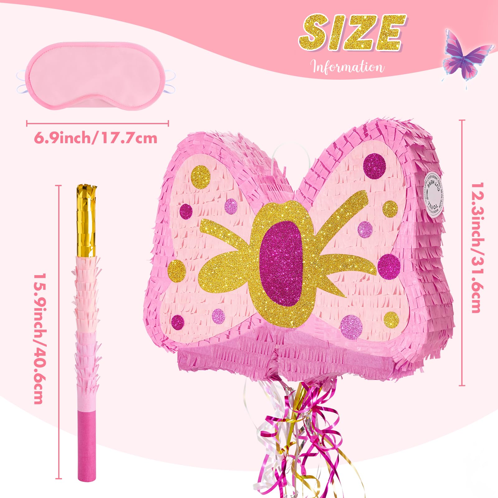 Foto 4 pulgar | Fiesta De Cumpleaños Para Niñas Con Pajarita Rosa Piñata Wernnsai Y Blindfo - Venta Internacional.