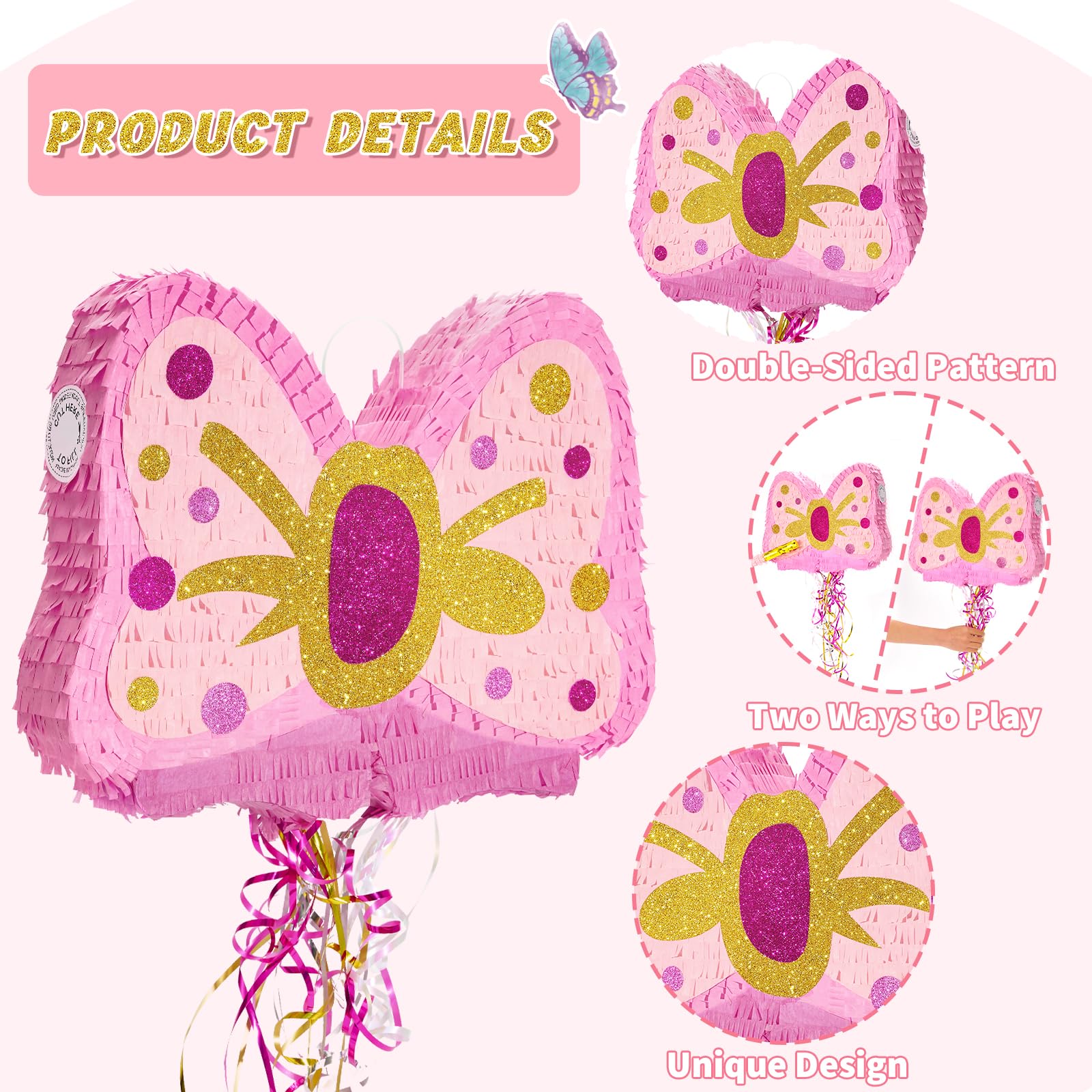 Foto 5 pulgar | Fiesta De Cumpleaños Para Niñas Con Pajarita Rosa Piñata Wernnsai Y Blindfo - Venta Internacional.