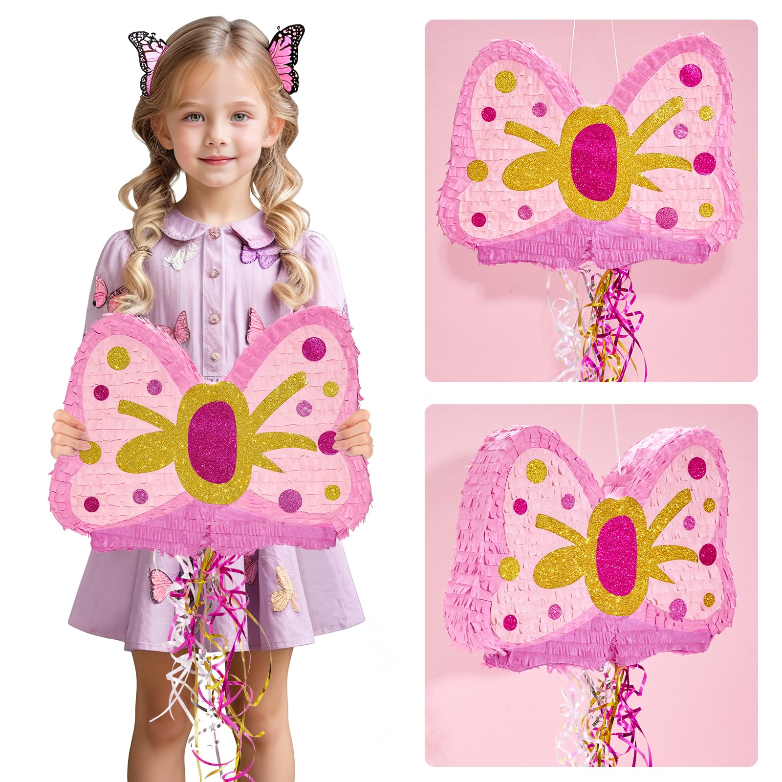 Foto 6 pulgar | Fiesta De Cumpleaños Para Niñas Con Pajarita Rosa Piñata Wernnsai Y Blindfo - Venta Internacional.