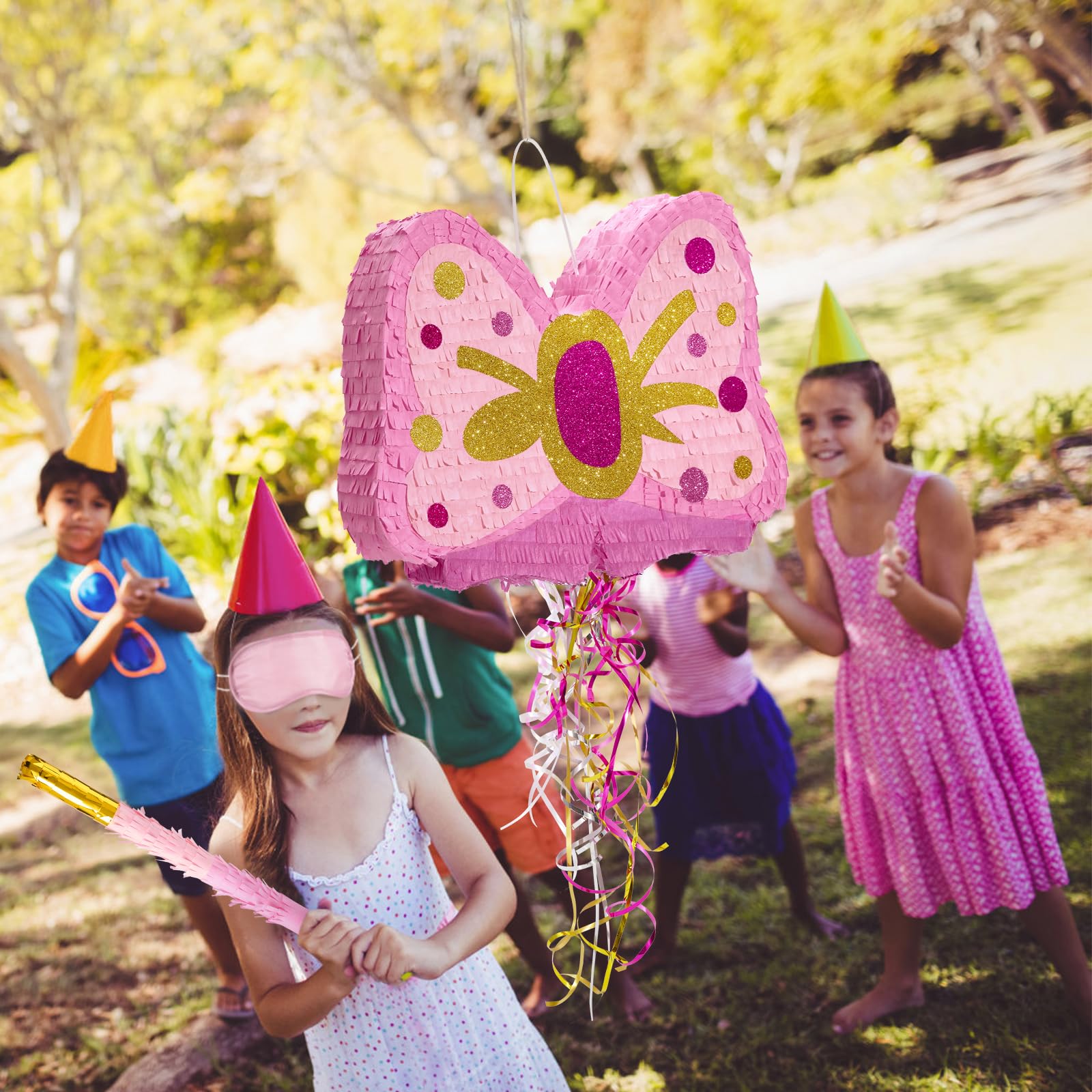 Foto 7 pulgar | Fiesta De Cumpleaños Para Niñas Con Pajarita Rosa Piñata Wernnsai Y Blindfo - Venta Internacional.