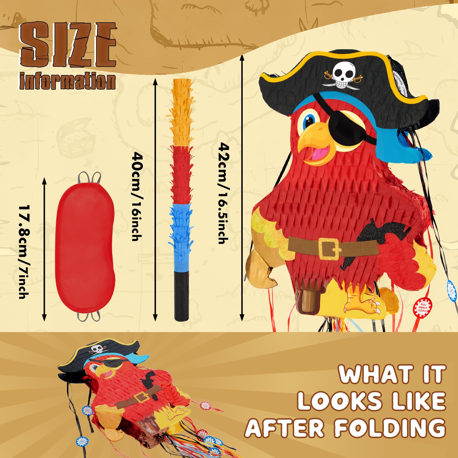 Foto 4 pulgar | Piñata Pirata Plegable Wernnsai Extensible Pirate Parrot - Venta Internacional.
