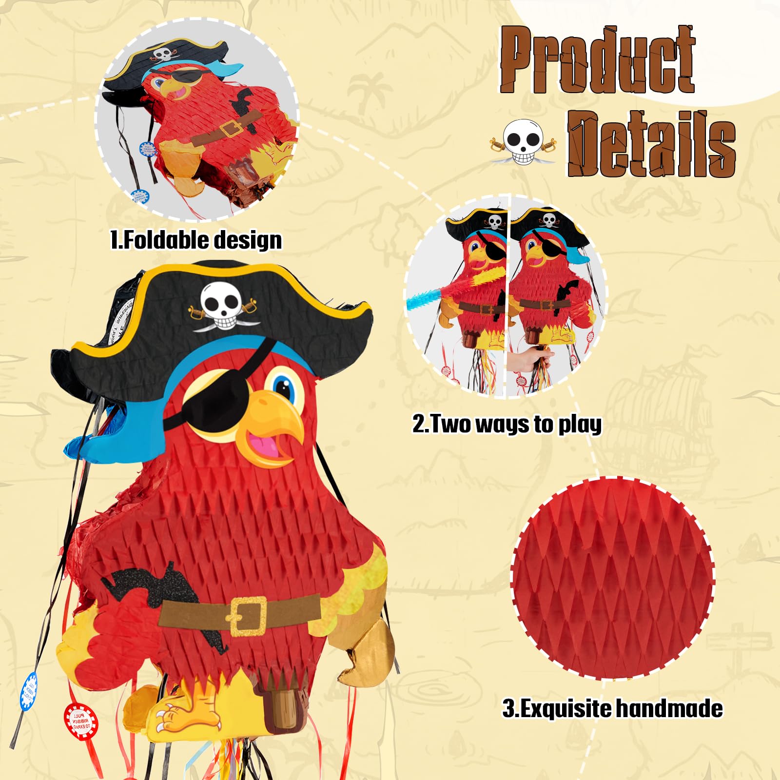 Foto 5 pulgar | Piñata Pirata Plegable Wernnsai Extensible Pirate Parrot - Venta Internacional.