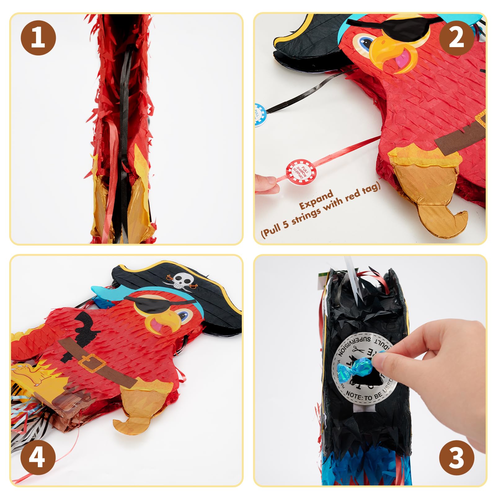 Foto 6 pulgar | Piñata Pirata Plegable Wernnsai Extensible Pirate Parrot - Venta Internacional.