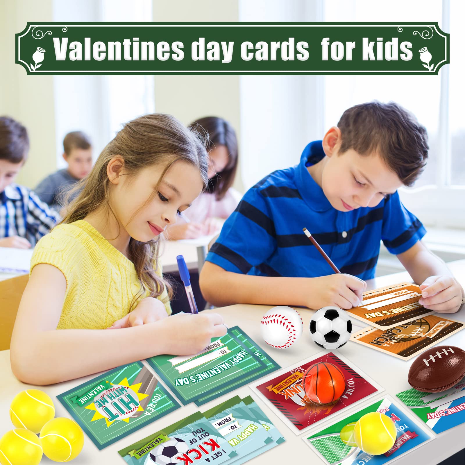 Foto 6 pulgar | Set De Tarjetas De San Valentín Y Minipelotas Deportivas Para Niños X30 - Venta Internacional.