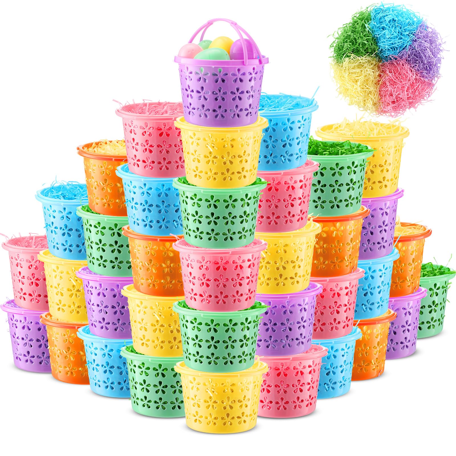 Cestas De Pascua Macarrie, 36 Unidades, Para Niños, Con Hierba Y Huevos - Venta Internacional.