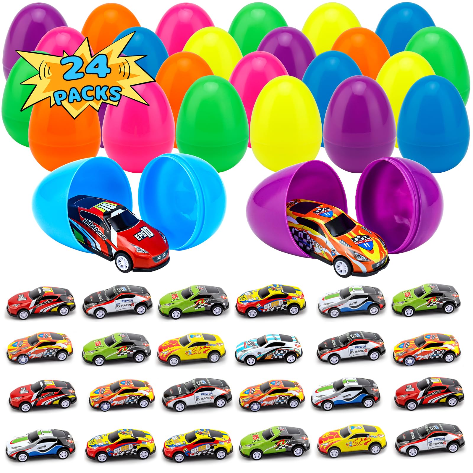 Foto 2 pulgar | Huevos De Pascua Auuguu, Paquete De 24, Con Coches De Carreras Retráctiles En El Interior - Venta Internacional.