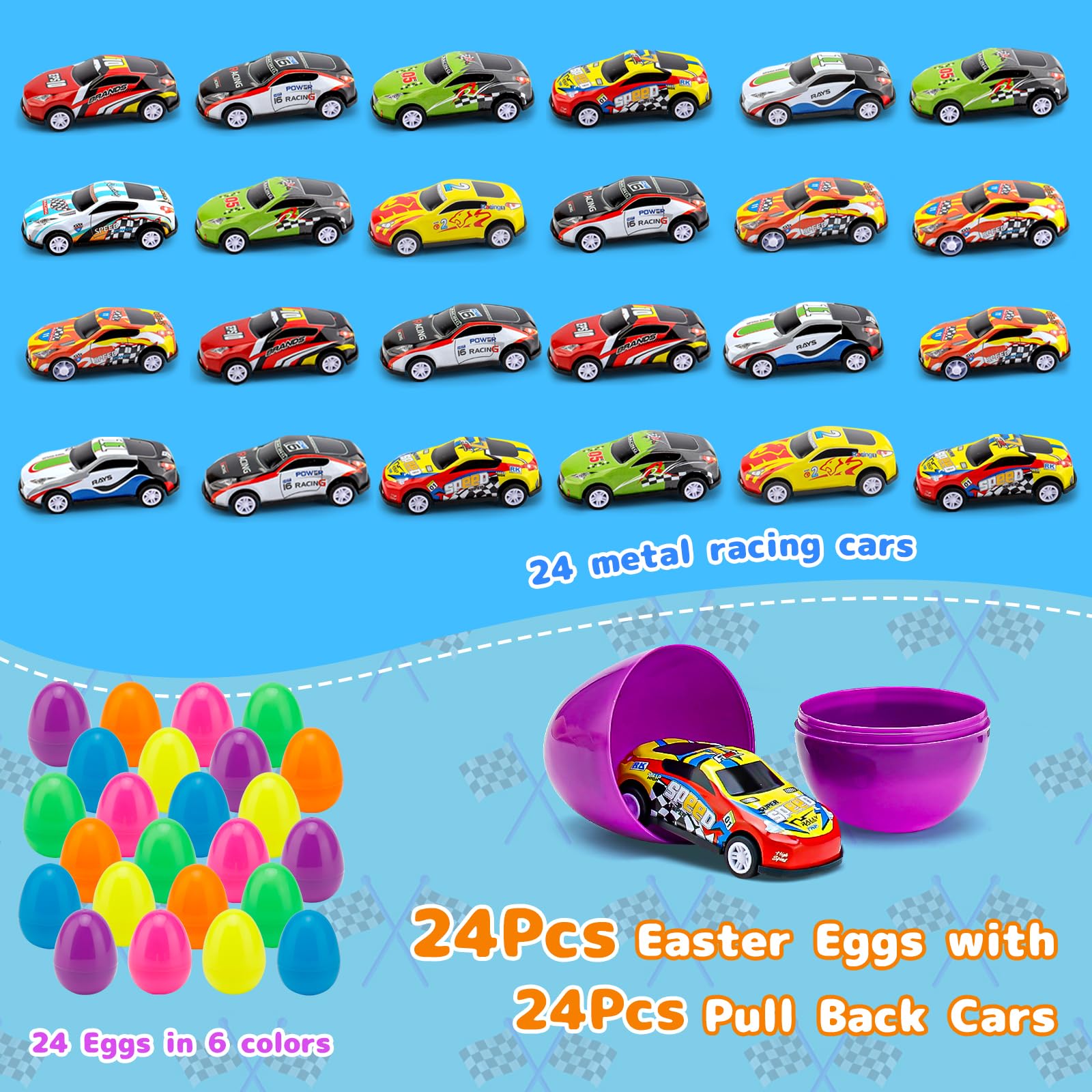Foto 2 | Huevos De Pascua Auuguu, Paquete De 24, Con Coches De Carreras Retráctiles En El Interior - Venta Internacional.