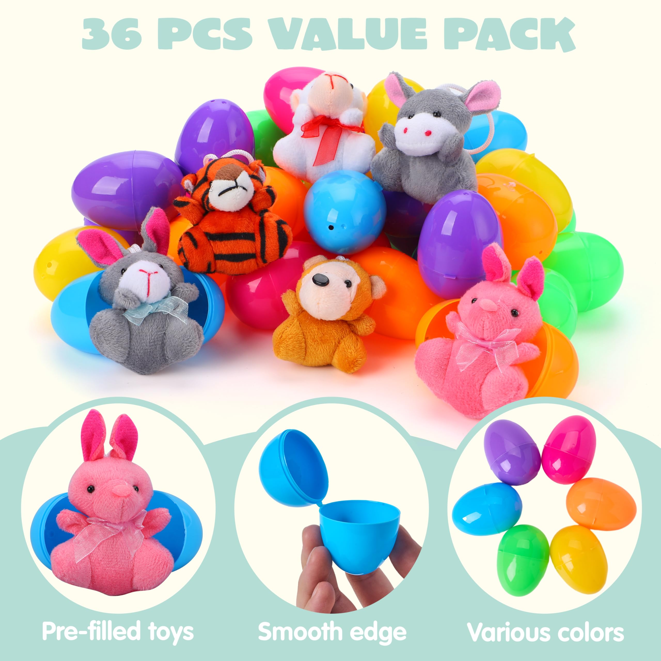 Foto 5 pulgar | Huevos De Pascua Rellenos Con Juguetes De Animales De Peluche Joyin, 36 Unidades Para Niños - Venta Internacional.