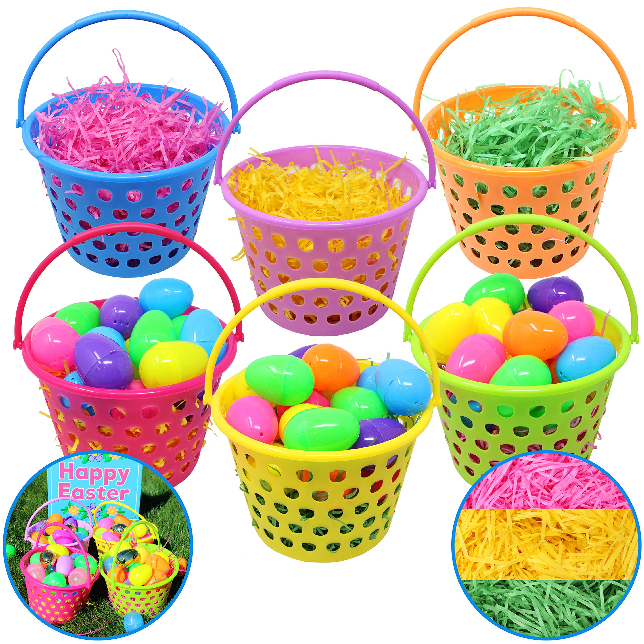 Cestas De Plástico Para Pascua Joyin, 6 Piezas, Con Asa Y Césped - Venta Internacional.