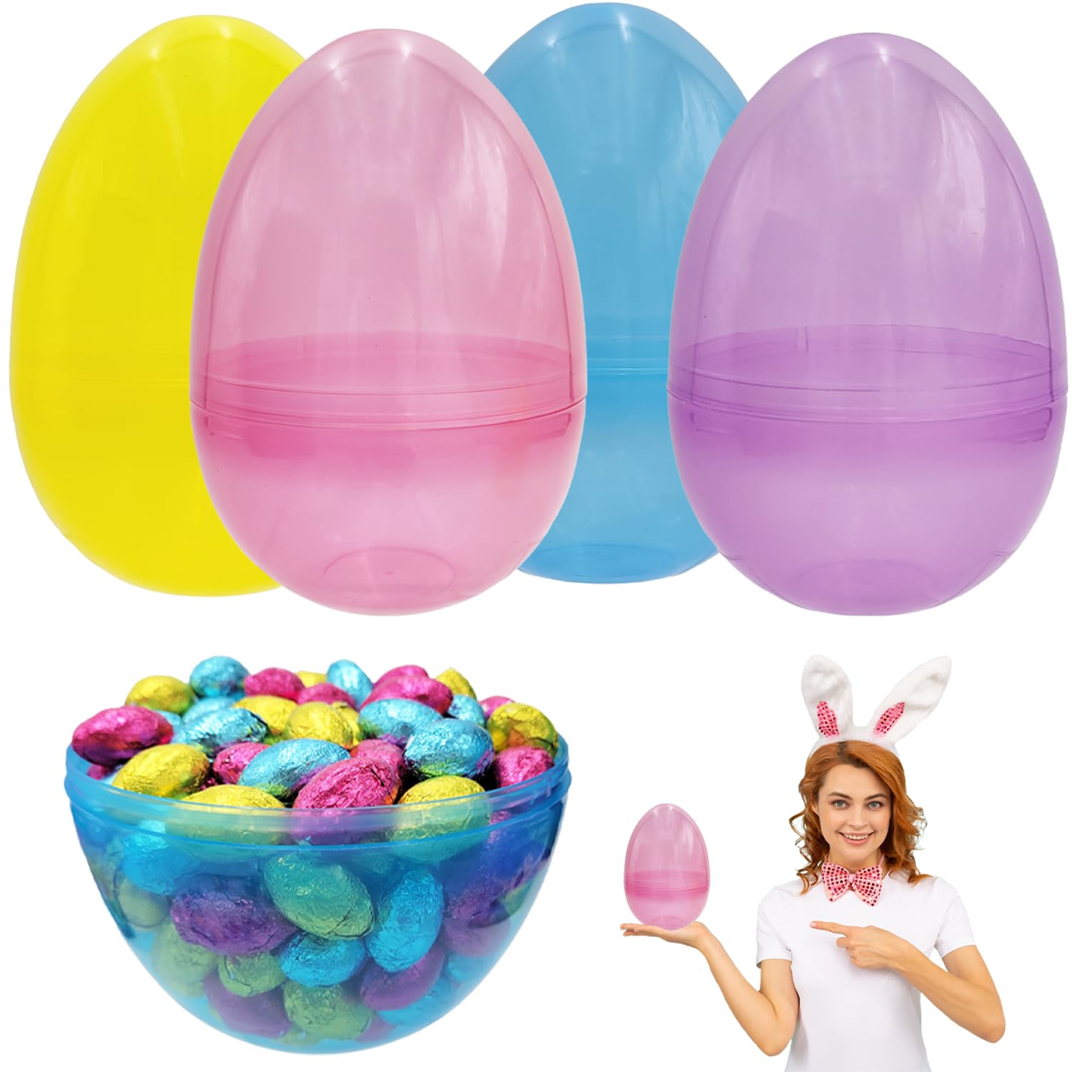 Huevos De Pascua Masivos De The Dreidel Company, 20 Cm, Translúcidos, Paquete De 4 - Venta Internacional.